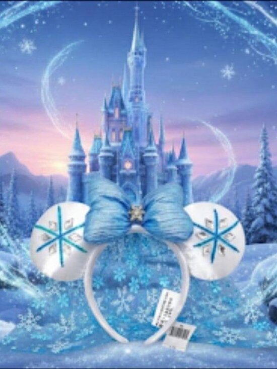 Disney Parks Frozen Elsa Blue White Snowflake Minnie Ears Bow Veil Headband main image 5